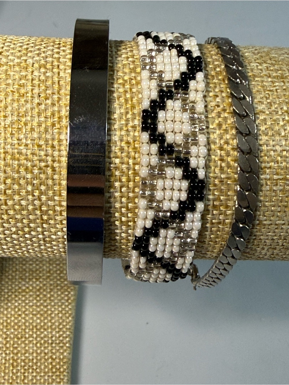 Personally Curated Artisan Black White Pattern Inspo Cuff Bracelet Stack B7